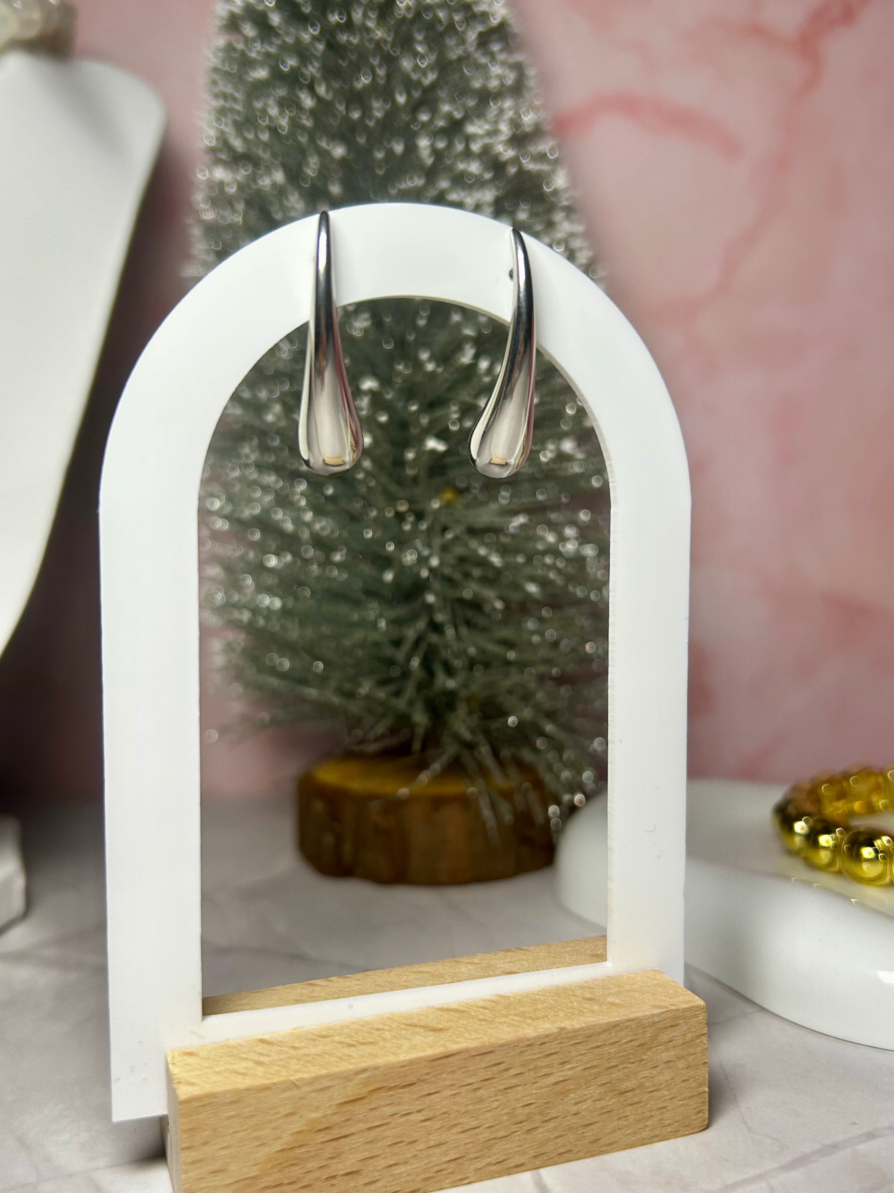 Aretes de Gota Alargada Plateada