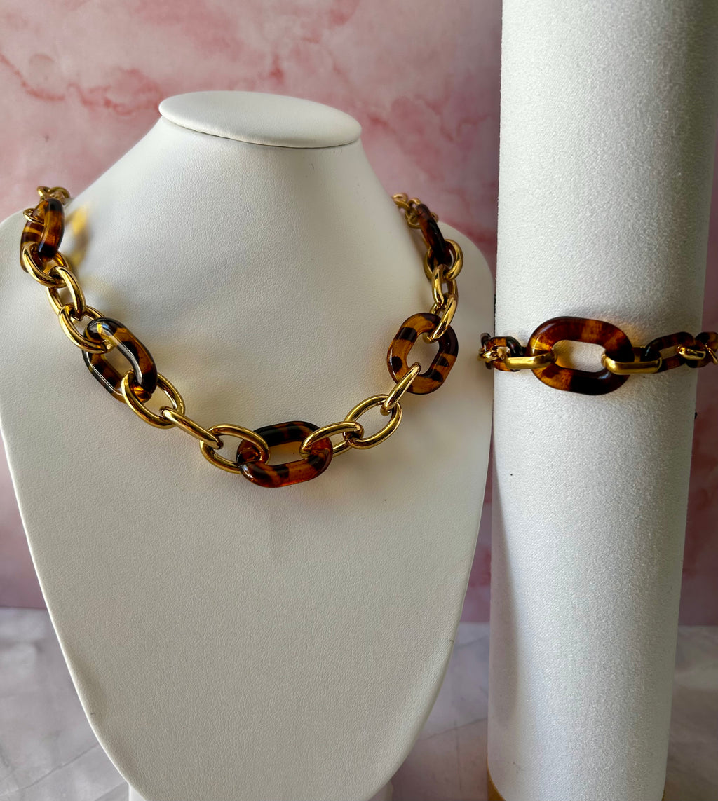 Set Cadena & Pulsera Eslabones Ámbar