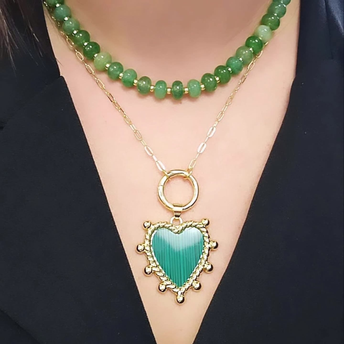 Collar Largo Corazón Verde 💚