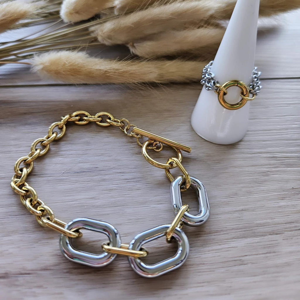 Brazalete Dual 2 Tonos Plateado Y Oro ✨