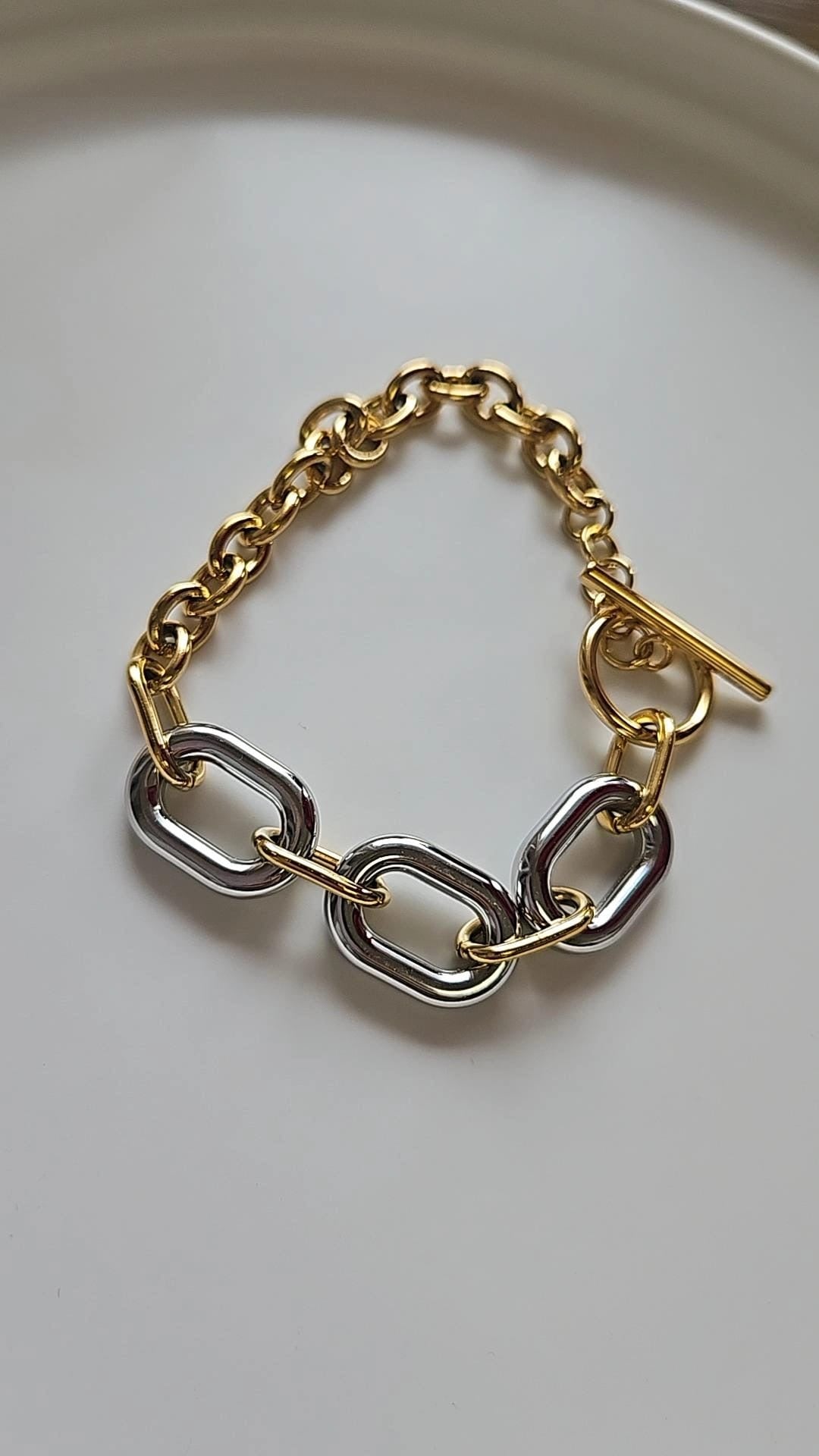 Brazalete Dual 2 Tonos Plateado Y Oro ✨