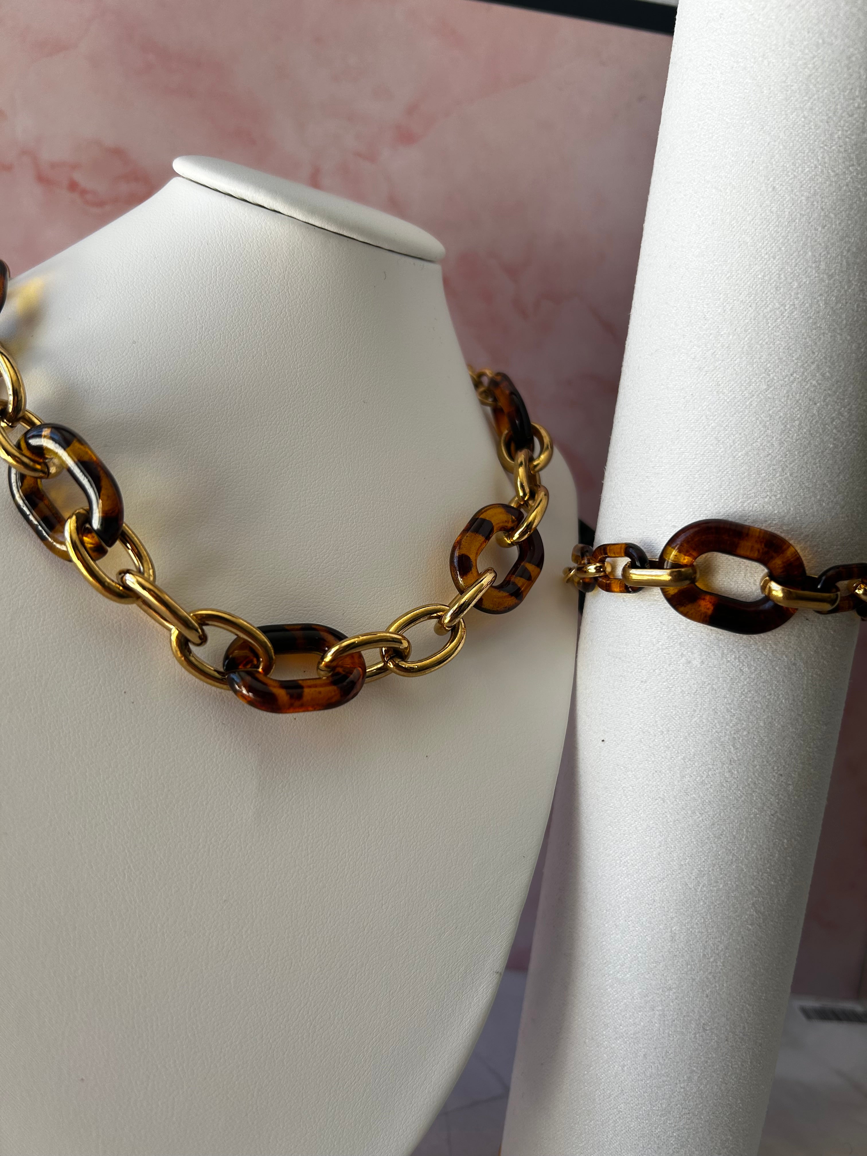 Set Cadena & Pulsera Eslabones Ámbar