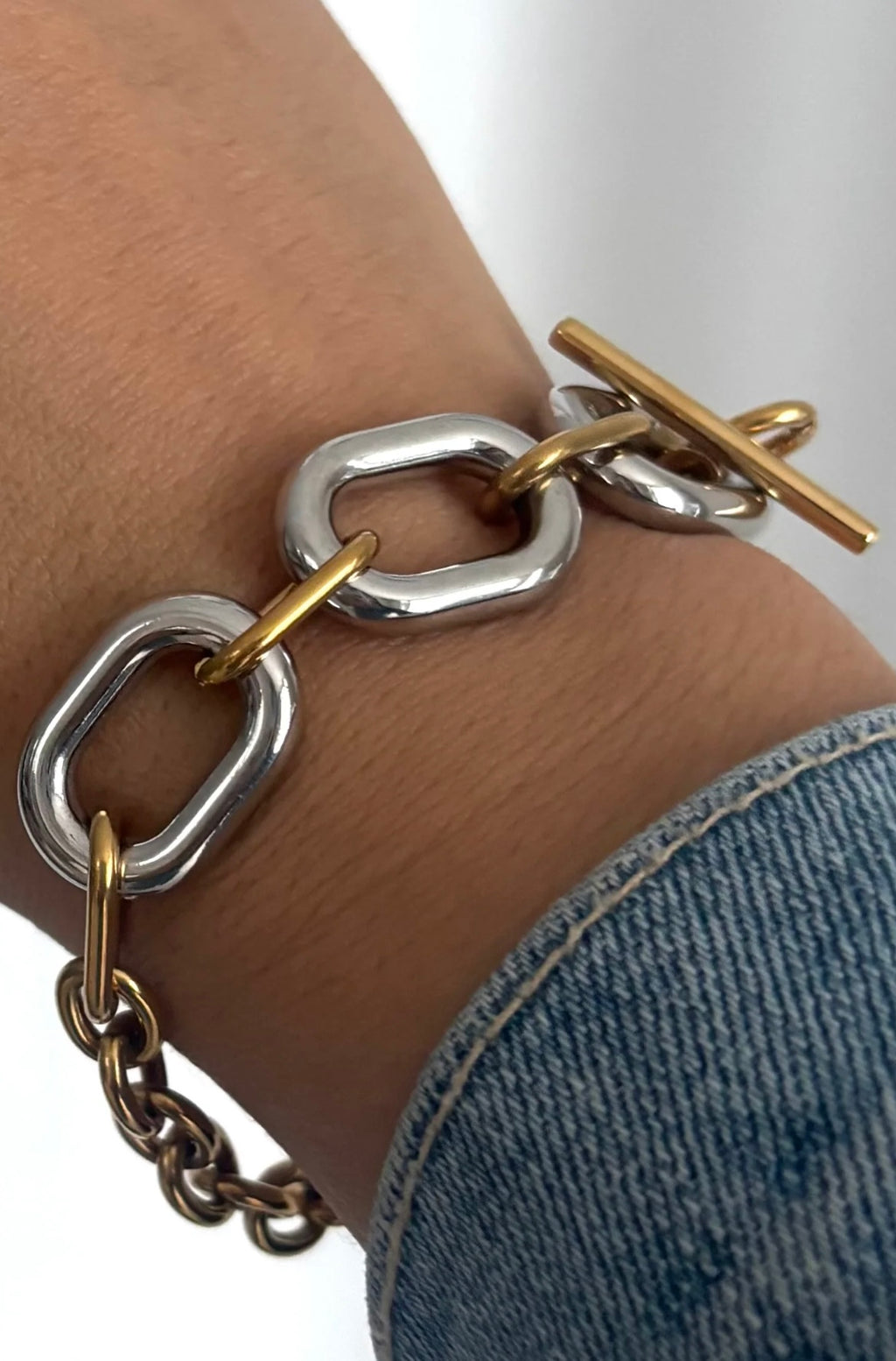 Brazalete Dual 2 Tonos Plateado Y Oro ✨