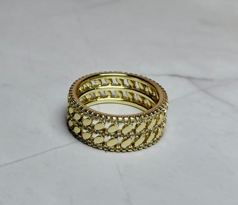 Anillo Grueso 3 Columnas Entrelazado de hojas Oro Laminado Size 7