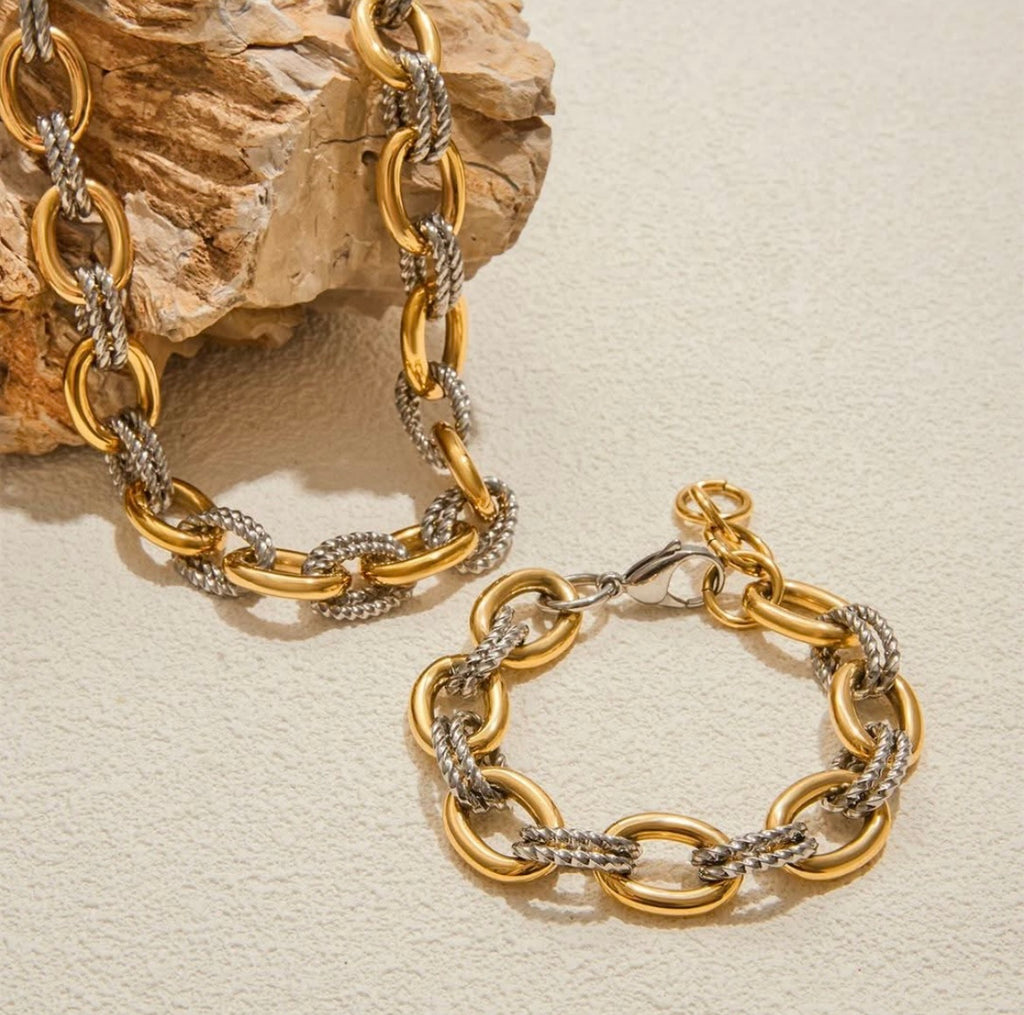 Collar y Brazalete Eslabones Bicolor ✨
