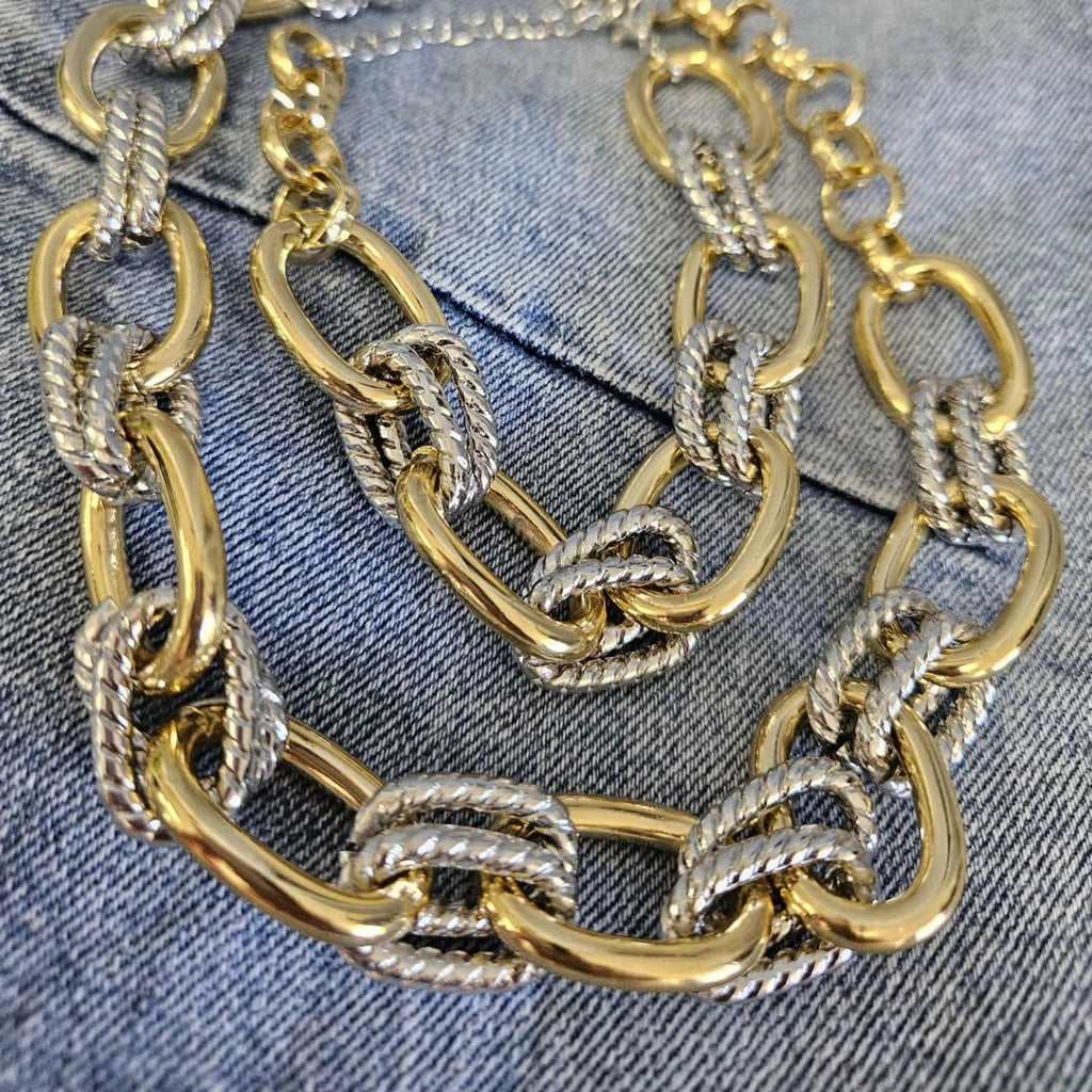 Collar y Brazalete Eslabones Bicolor ✨