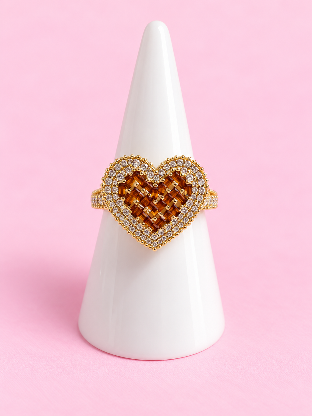 Anillo Corazón Cristales Naranja