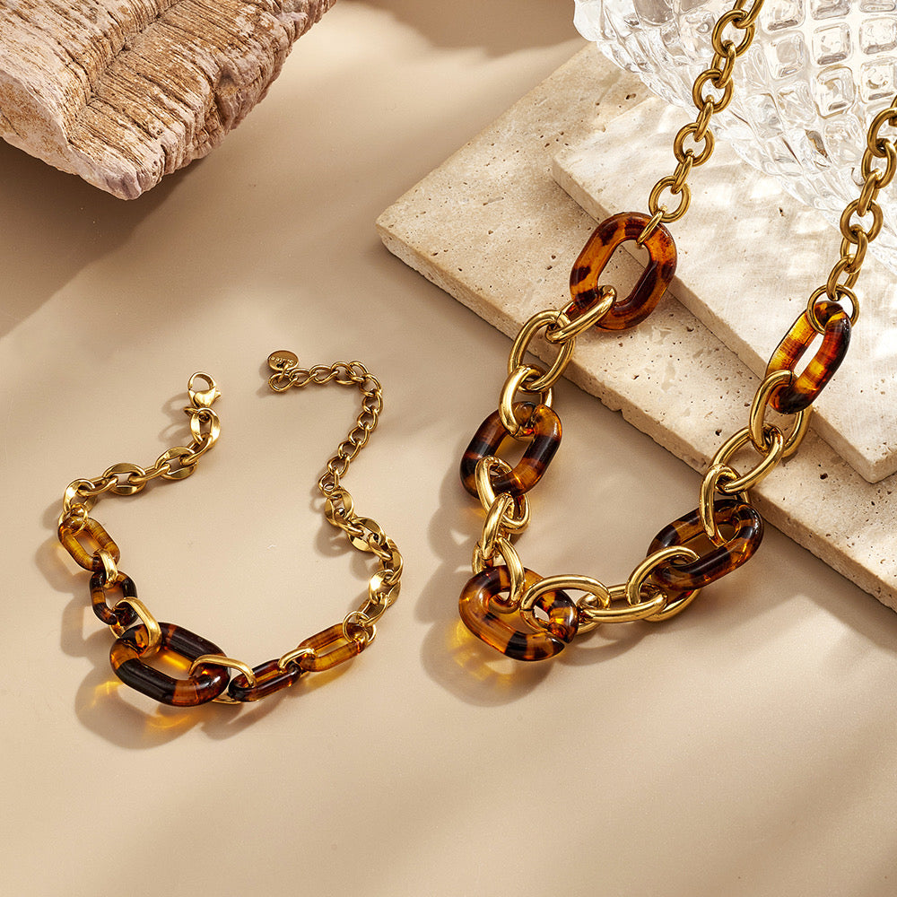 Set Cadena & Pulsera Eslabones Ámbar