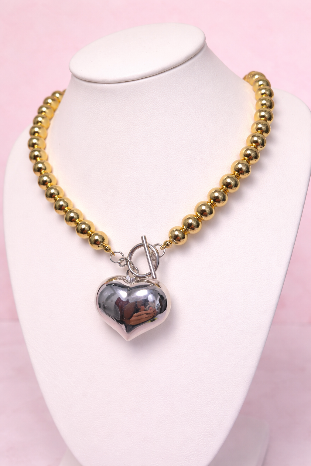 Collar Bolines en Dorado Corazón Plateado ✨