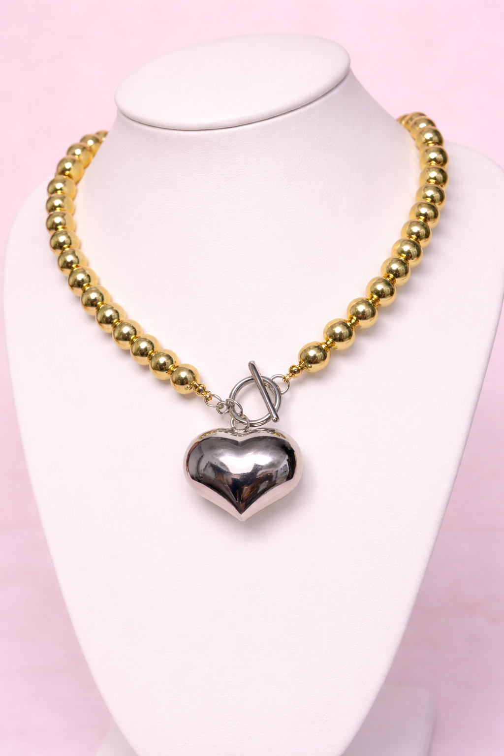 Collar Bolines en Dorado Corazón Plateado ✨