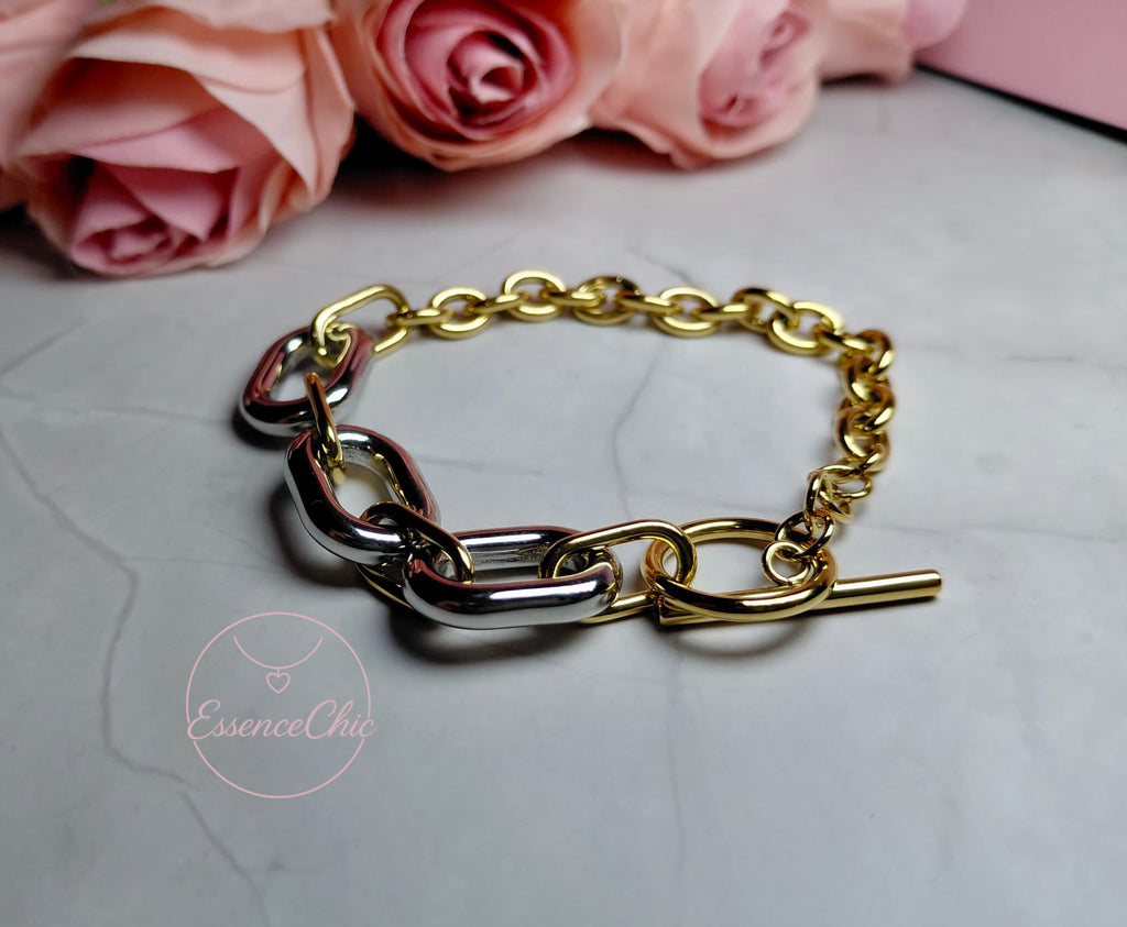 Brazalete Dual 2 Tonos Plateado Y Oro ✨