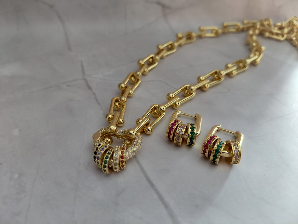 Collar y Aretes Crystal Beads Color