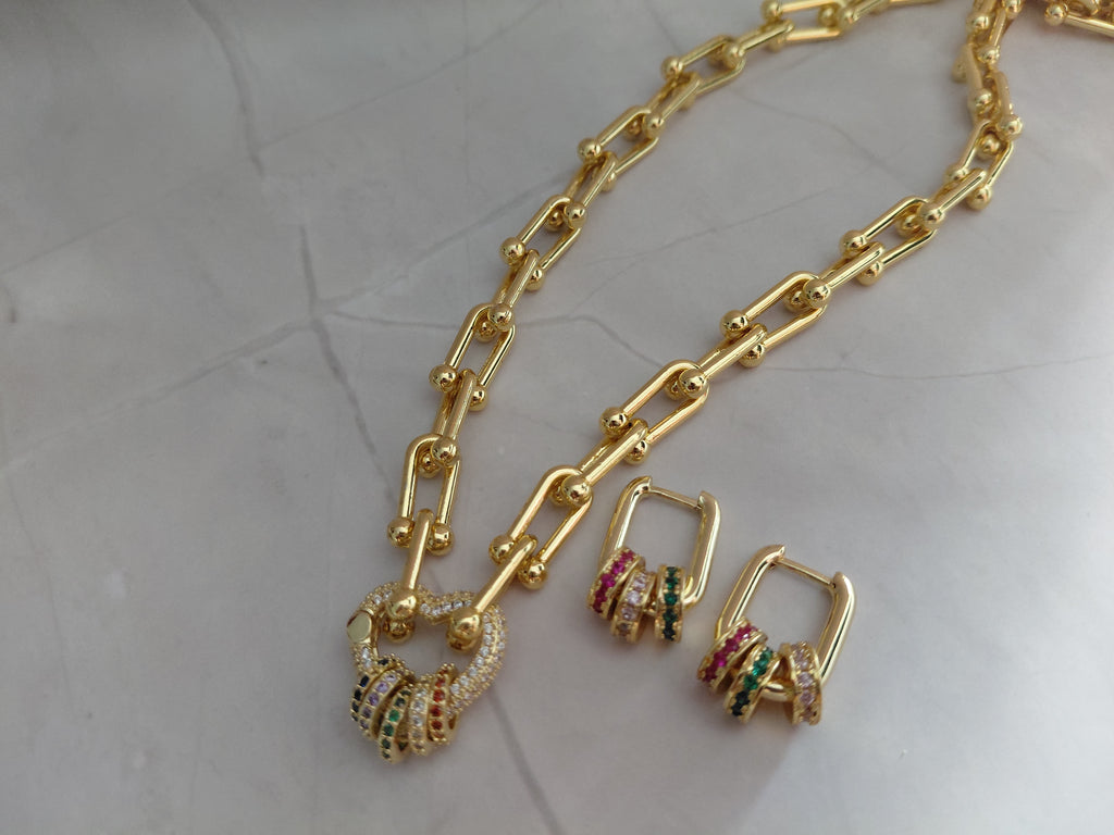 Collar y Aretes Crystal Beads Color